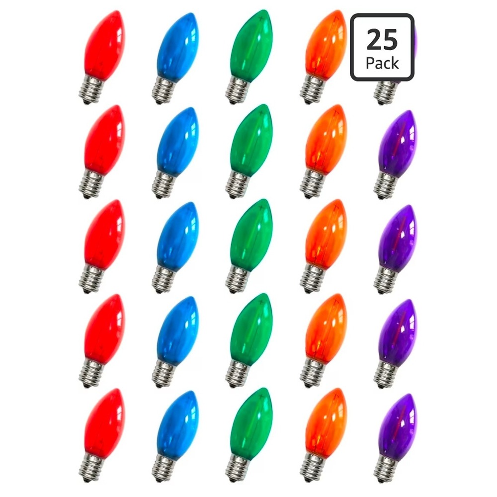 C7‎ LED Christmas Light Bulbs 25 Pack Multicolor E12 Candelabra Base Waterproof
